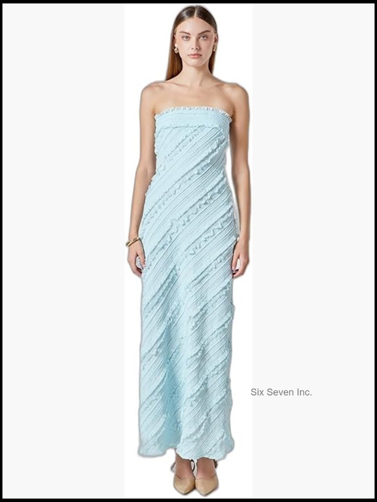 Strapless Ruffled Maxi Dress With Flowy Silhouette For Party Wedding Guest